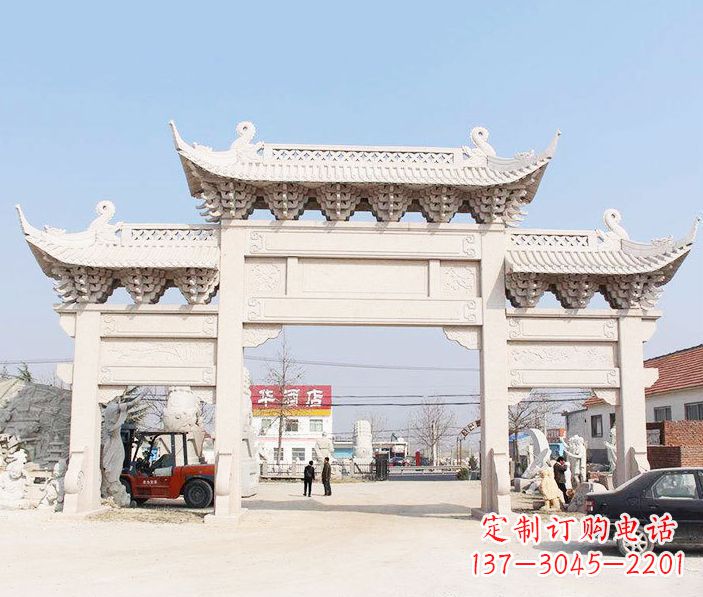 泰安道路三门石牌坊石雕 (2)