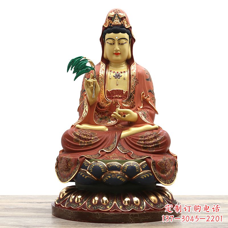 泰安精美观音彩绘铜雕雕塑摆件