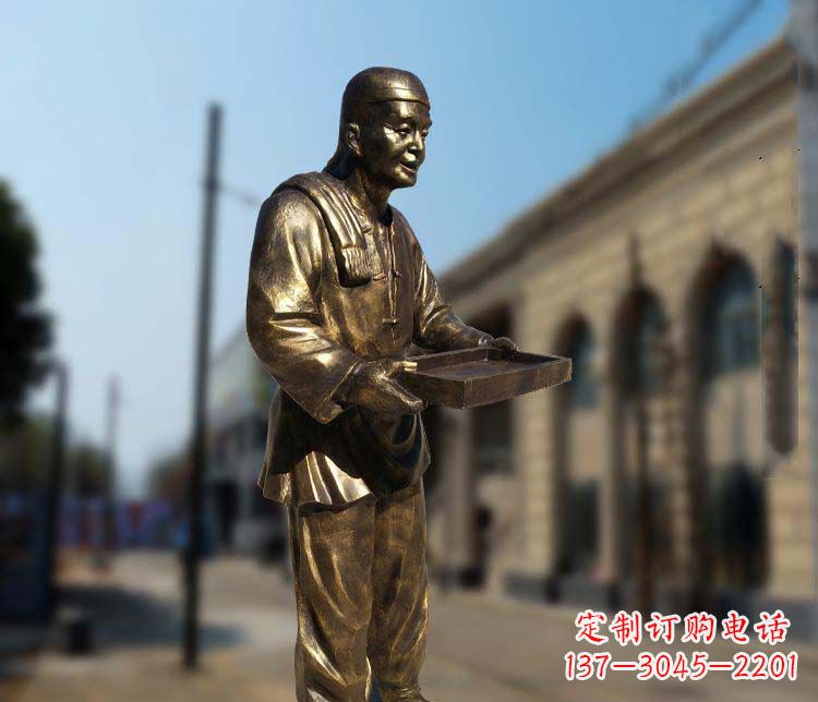 泰安古典神秘的店小二人物铜雕