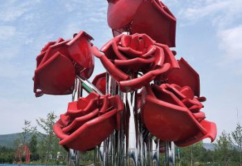 泰安精美不锈钢玫瑰花景观雕塑
