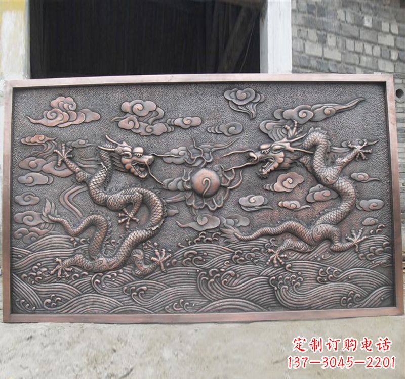 泰安锻铜双龙戏珠浮雕雕塑