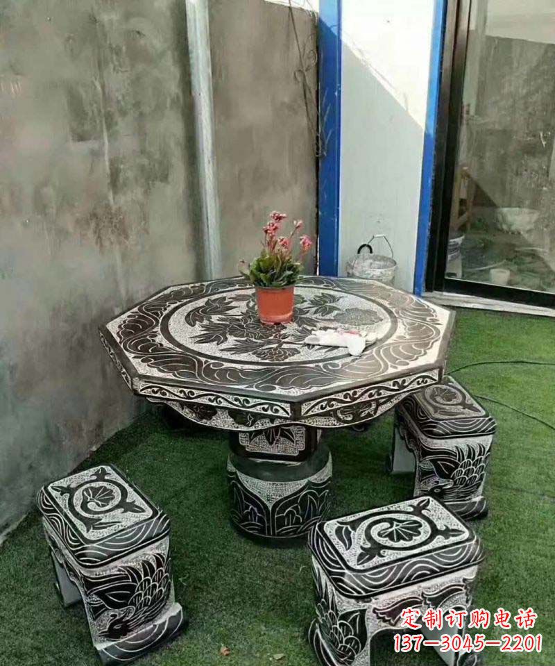 泰安多边形石头桌凳雕塑