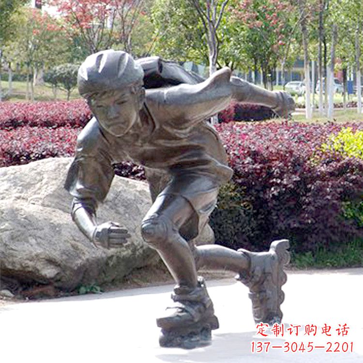 泰安精致童话,铜雕刻儿童滑旱冰园人物情景