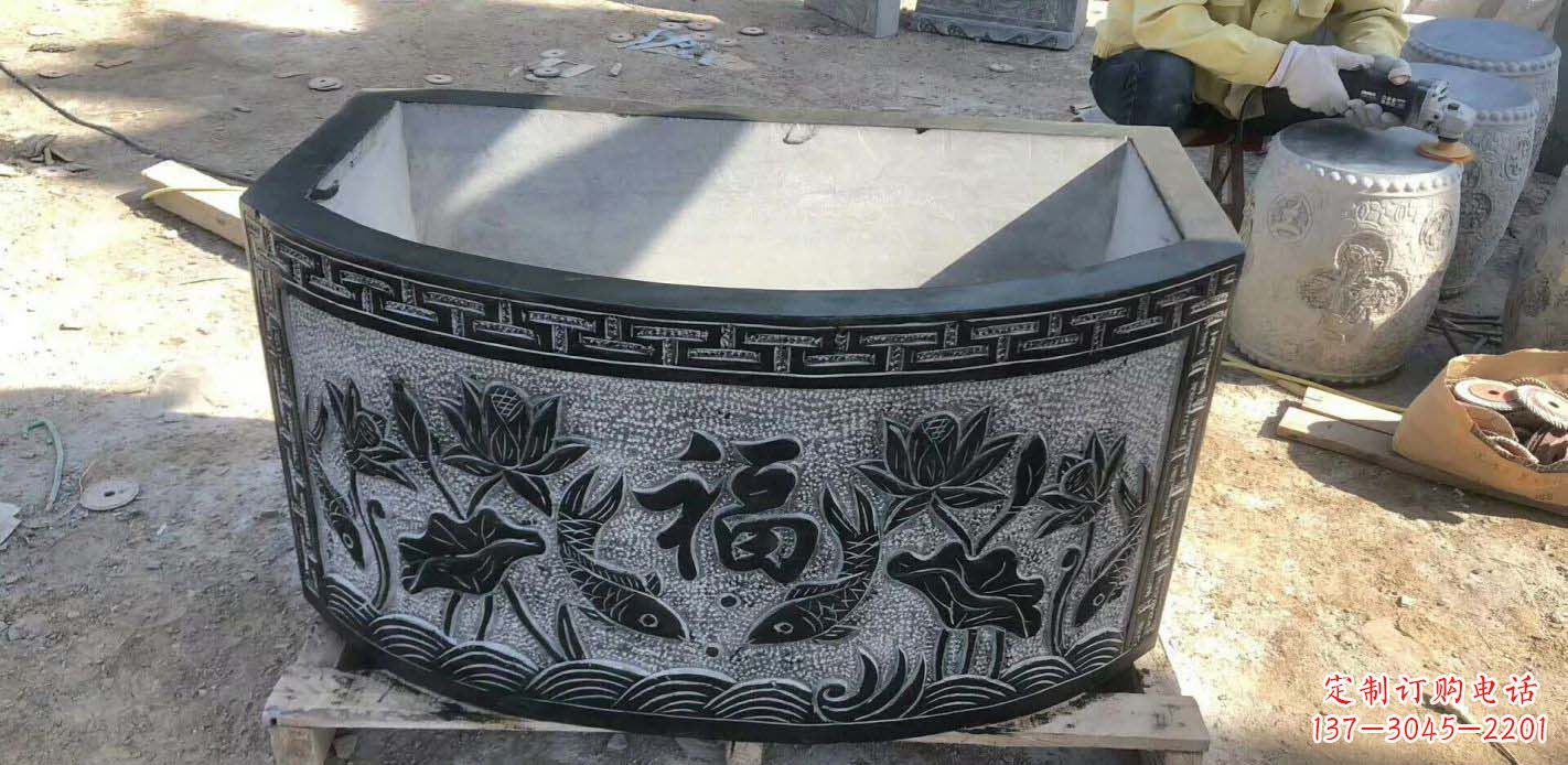 泰安精致方口石浮雕水缸雕塑
