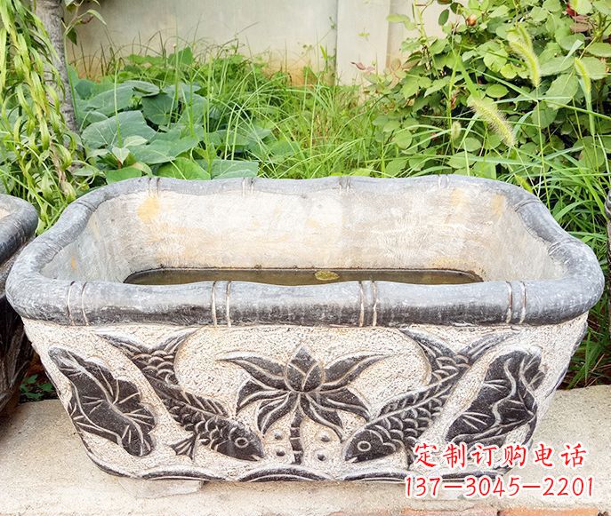 泰安精美方形荷花鲤鱼石雕塑