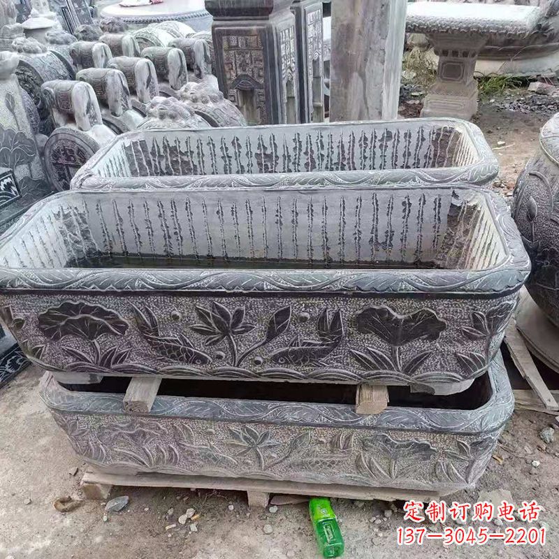 泰安方形石槽雕塑,打造完美家庭养鱼石缸