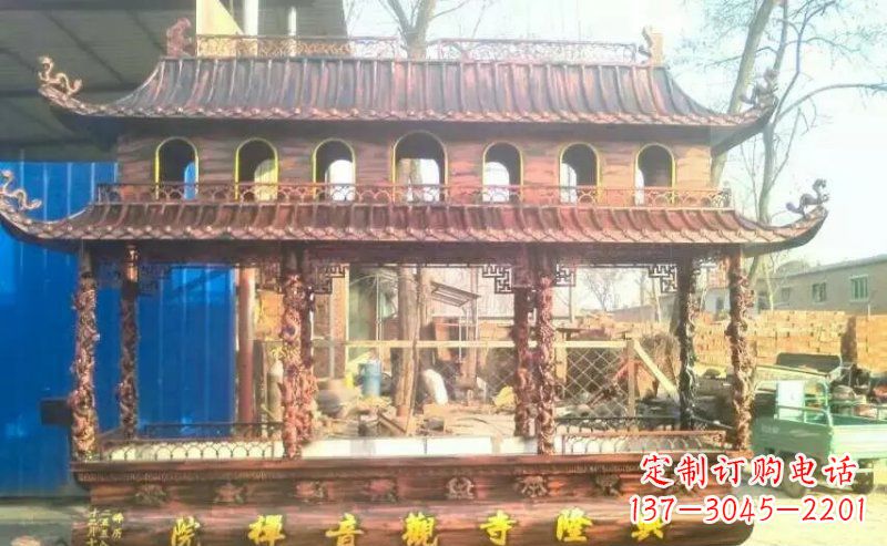 泰安方形寺庙古典香炉铜雕塑