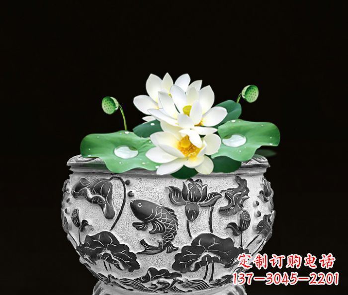 泰安仿古荷花鲤鱼雕塑石水缸