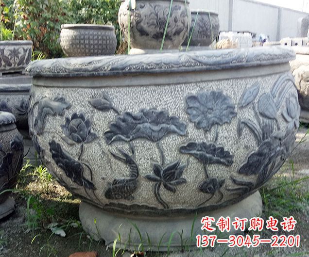 泰安中领雕塑仿古荷花石浮雕水缸