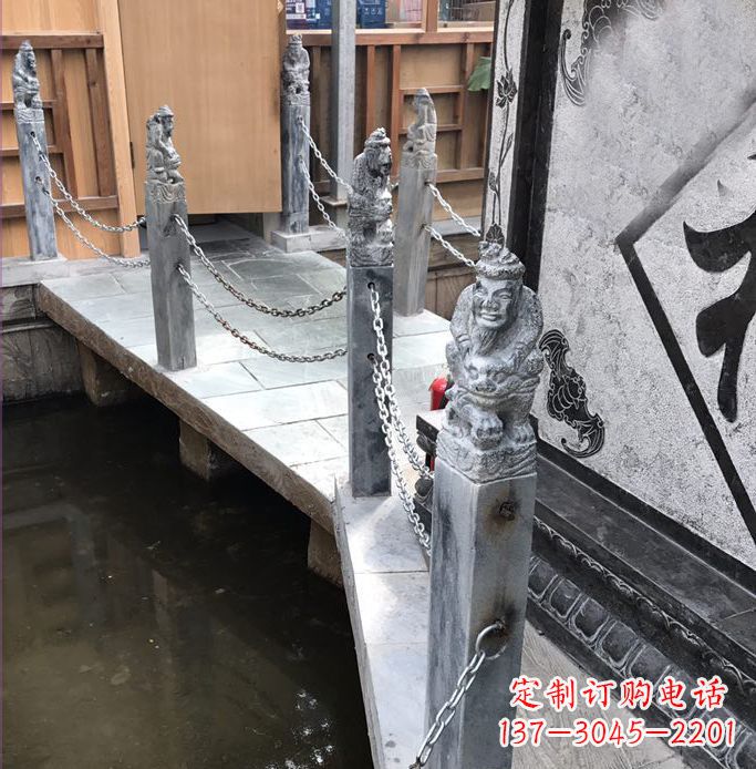 泰安典雅传统的仿古胡人拴马石栏杆雕塑