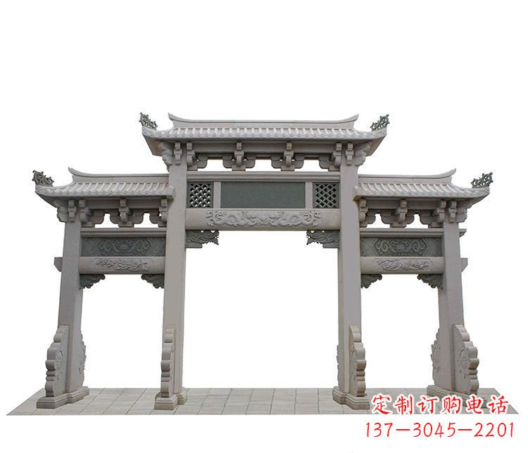 泰安精美仿古三门牌坊石雕