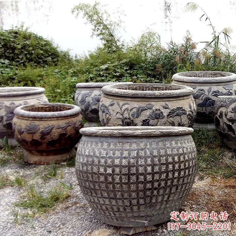 泰安仿古石雕花盆水缸——精美艺术家品