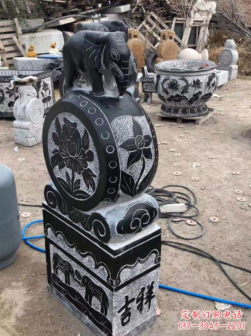 泰安传统工艺小象抱鼓石雕塑