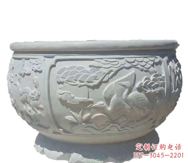 泰安精美仿古鱼缸石雕花盆雕塑