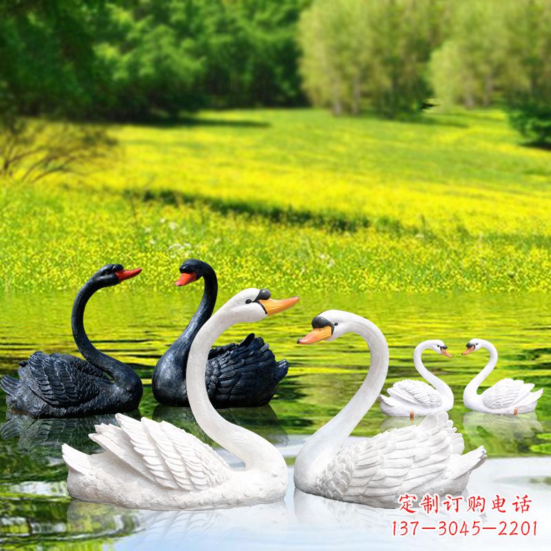 泰安仿真天鹅玻璃钢雕塑-黑白天鹅园林水景装饰动物摆件