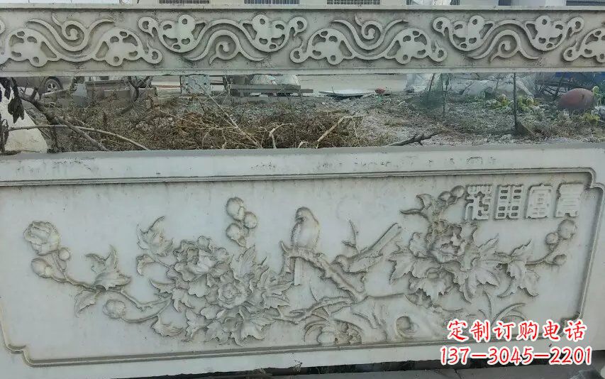 泰安中领雕塑手工制作富贵花开石浮雕栏板