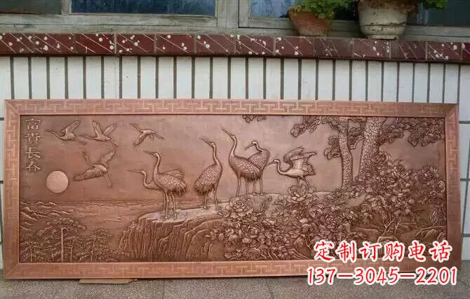 泰安富贵仙鹤浮雕锻铜雕塑