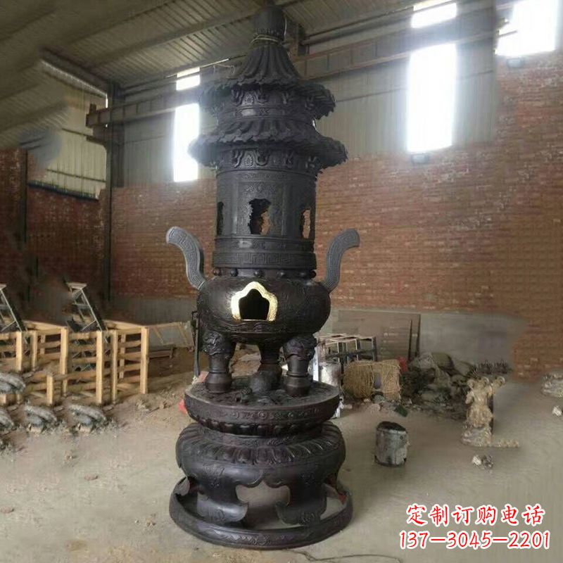 泰安花卉盘状高层圆形铜香炉雕塑