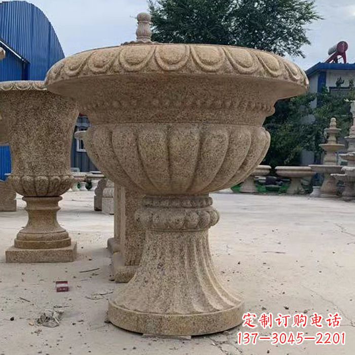 泰安优雅高墩欧式石雕花盆