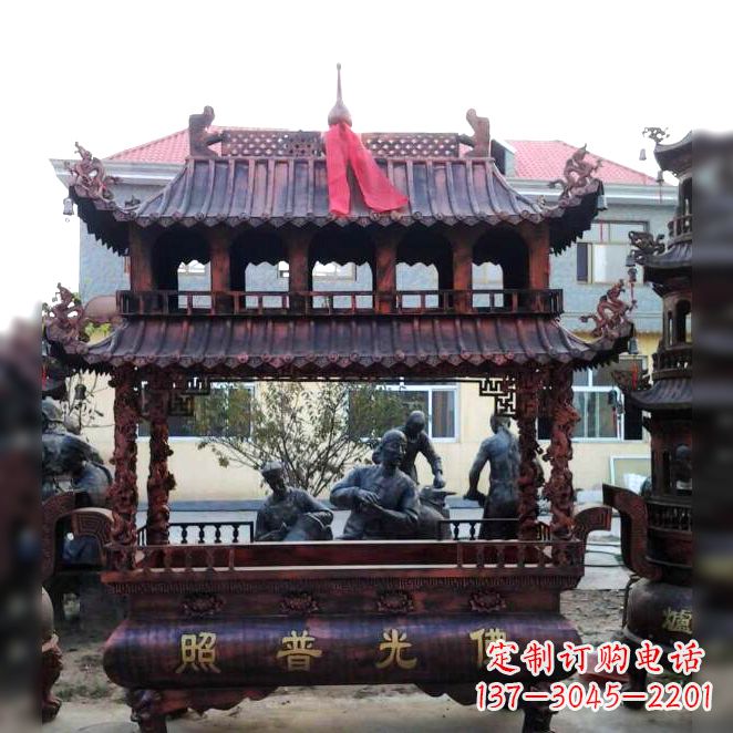 泰安古典风格三足铜香炉定制雕塑