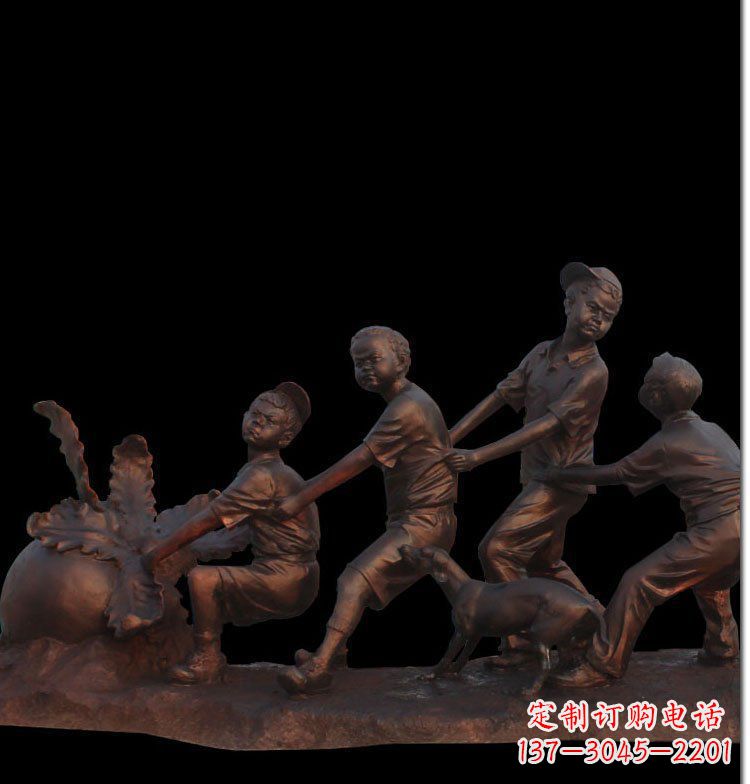 泰安精美玻璃钢仿铜拔萝卜人物雕塑