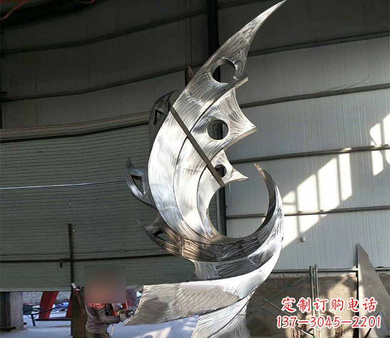 泰安公园不锈钢抽象凤凰景观雕塑 (3)