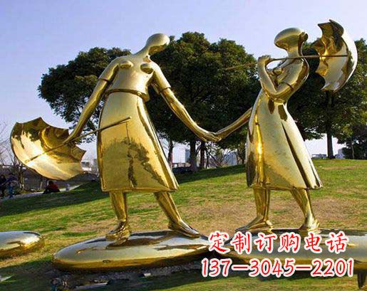 泰安长伴相守,情缘两生——不锈钢抽象情侣雕塑