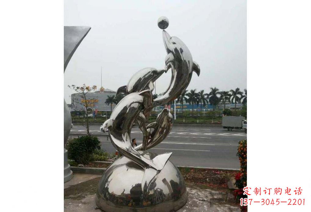泰安海豚系列不锈钢顶球雕塑