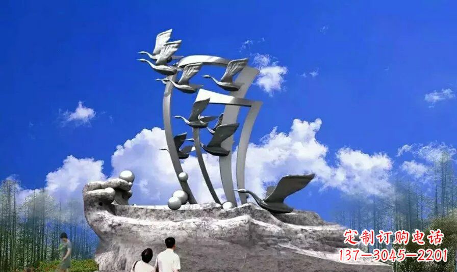 泰安艺术家手工制作的不锈钢飞翔天鹅雕塑