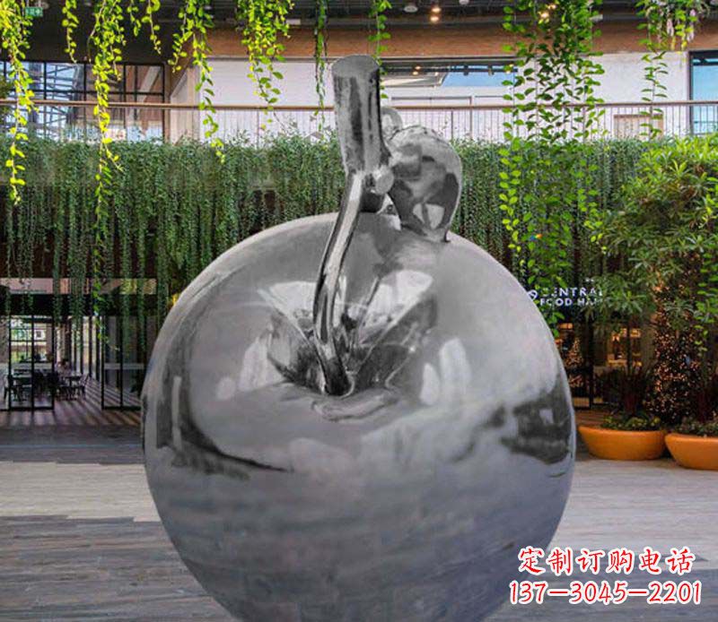 泰安公园时尚不锈钢镜面苹果雕塑