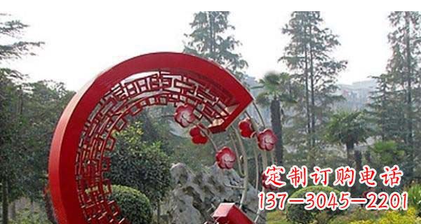 泰安灵动奔放的不锈钢和梅花圆环雕塑