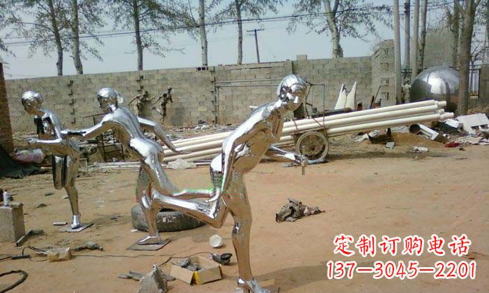 泰安精致美丽的不锈钢跑步女孩雕塑