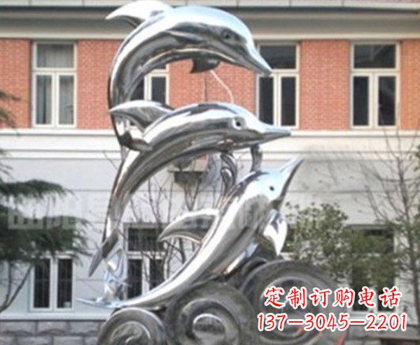 泰安跳跃海豚海浪不锈钢雕塑
