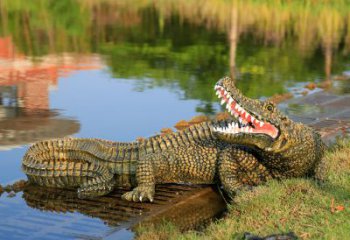 泰安金钱鳄鱼雕塑改善湿地公园水景的绝佳装饰