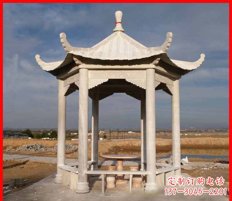 泰安公园大理石六角石雕凉亭 (2)