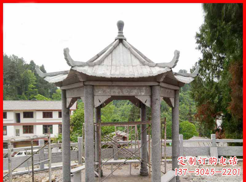 泰安精美大理石六角石凉亭雕塑