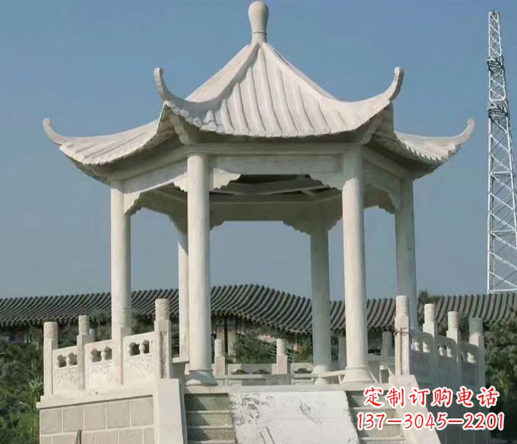 泰安极具视觉冲击力的大理石六角石凉亭雕塑