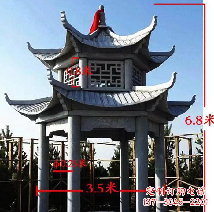泰安杰出的大理石六角石双层凉亭雕塑