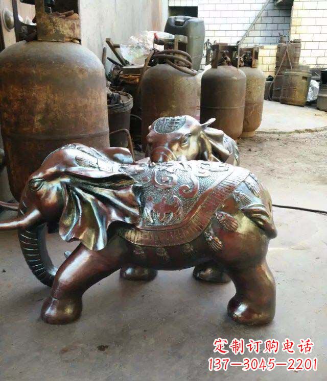 泰安公园大象招财动物铜雕 (2)