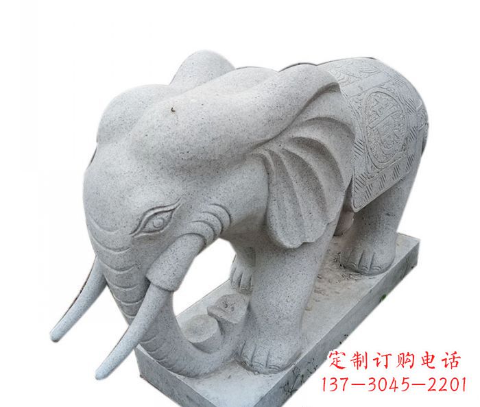 泰安公园动物大理石大象石雕摆件