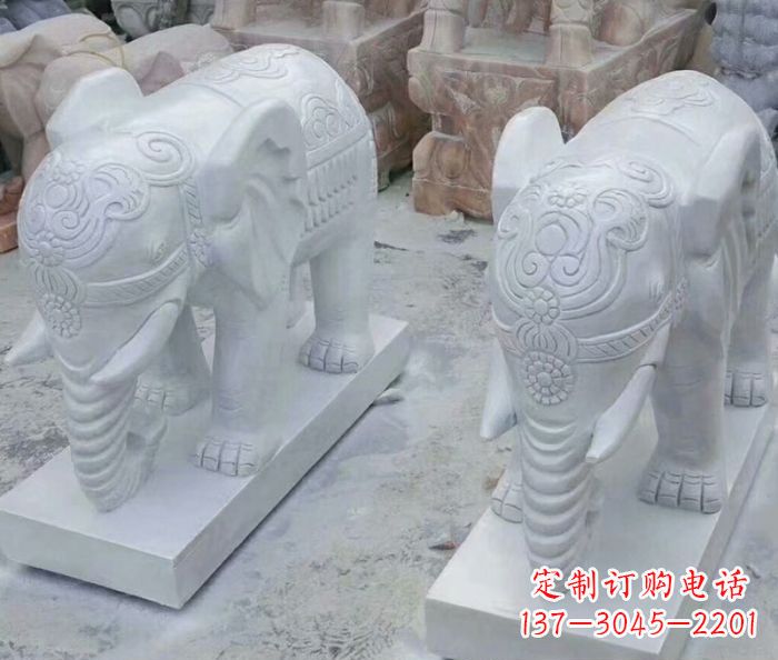 泰安公园动物汉白玉招财大象石雕 (2)