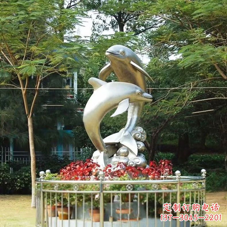 泰安公园动物海豚不锈钢景观雕塑