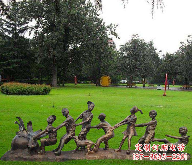 泰安公园儿童拔萝卜人物小品铜雕