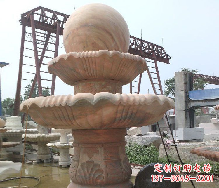 泰安公园风水球晚霞红双层喷泉石雕