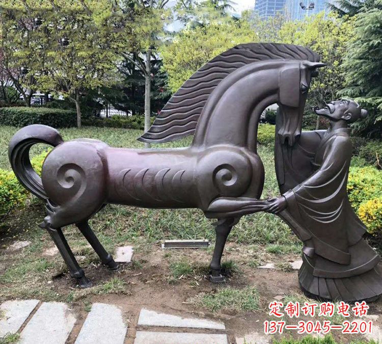 泰安公园古代名人伯乐相马铜雕