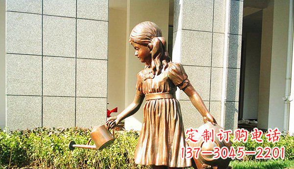 泰安可爱的公园小女孩铜雕