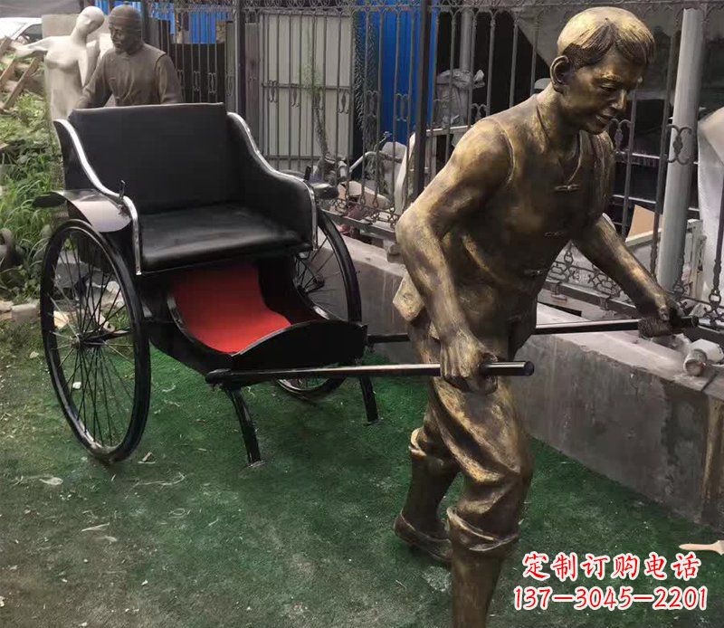 泰安精美铜雕车夫人物雕塑