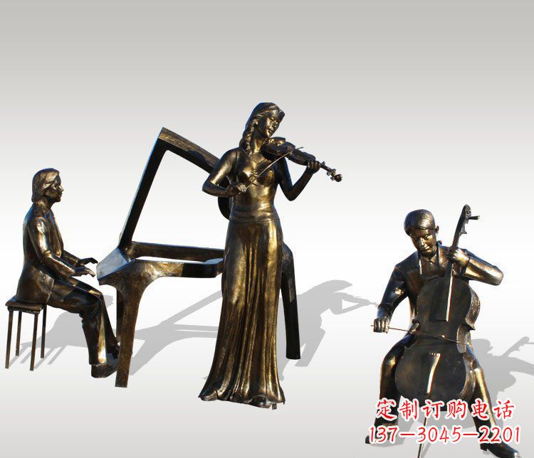 泰安公园景观弹钢琴拉小提琴人物铜雕