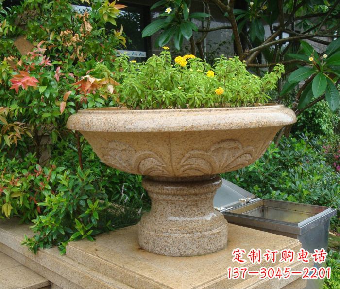 泰安公园景观砂岩花盆石雕 (3)