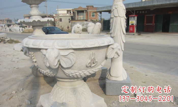 泰安公园景观象头石雕水缸
